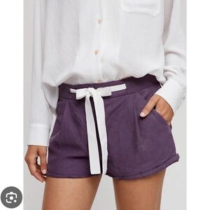 Wilfred Purple Linen Button-Front Shorts with Pockets